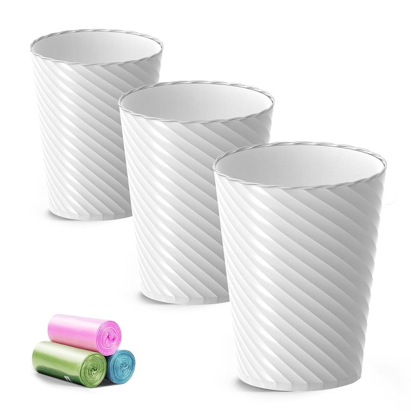 Lysam Bathroom Trash Can, 3 Pack 1.8 Gallons Small Trash Can with Trash Bags, Bathroom Garbage Can, Plastic Trash Bin, Round Waste Basket for Living Room, Bedroom, Office, Kitchen, Compact Space (White) - Image 1
